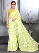 Georgette Lemon Yellow Traditional Wear Printed Saree